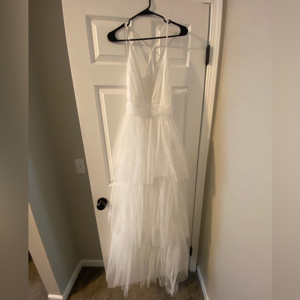 White Tule Tiered Maxi Dress